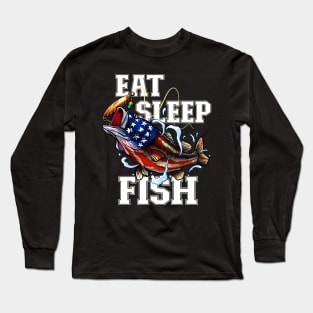 Eat Sleep Fish - American Flag Bass Fishing Long Sleeve T-Shirt